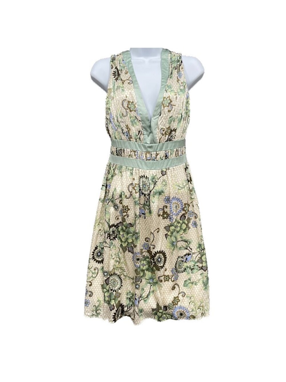 Arden B Silk Dress Womens L Green Floral Dressy Flowy Event Occasion Formal